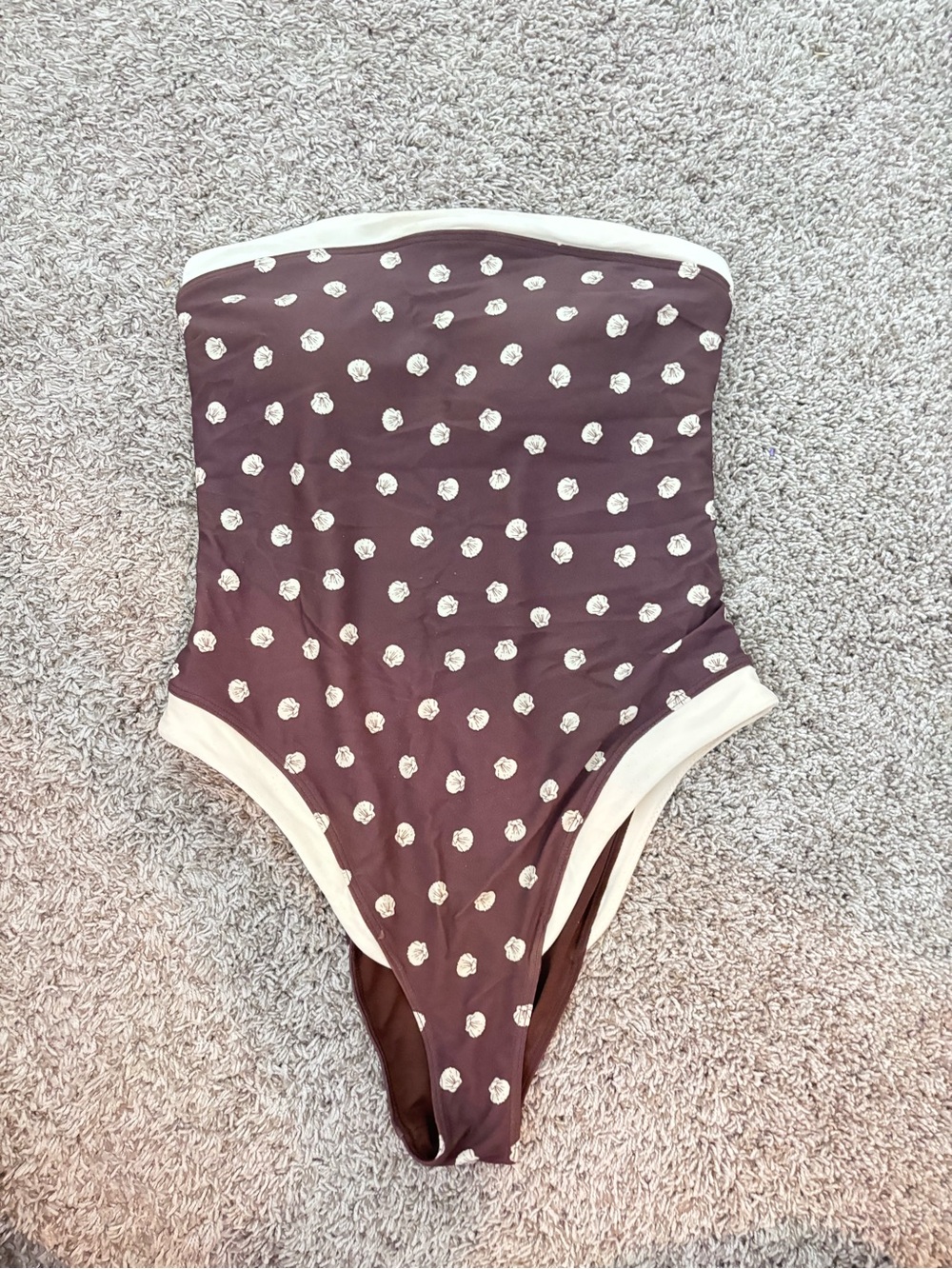 Brown seashell Dot One-Piece Swimsuit with Cream Trim
